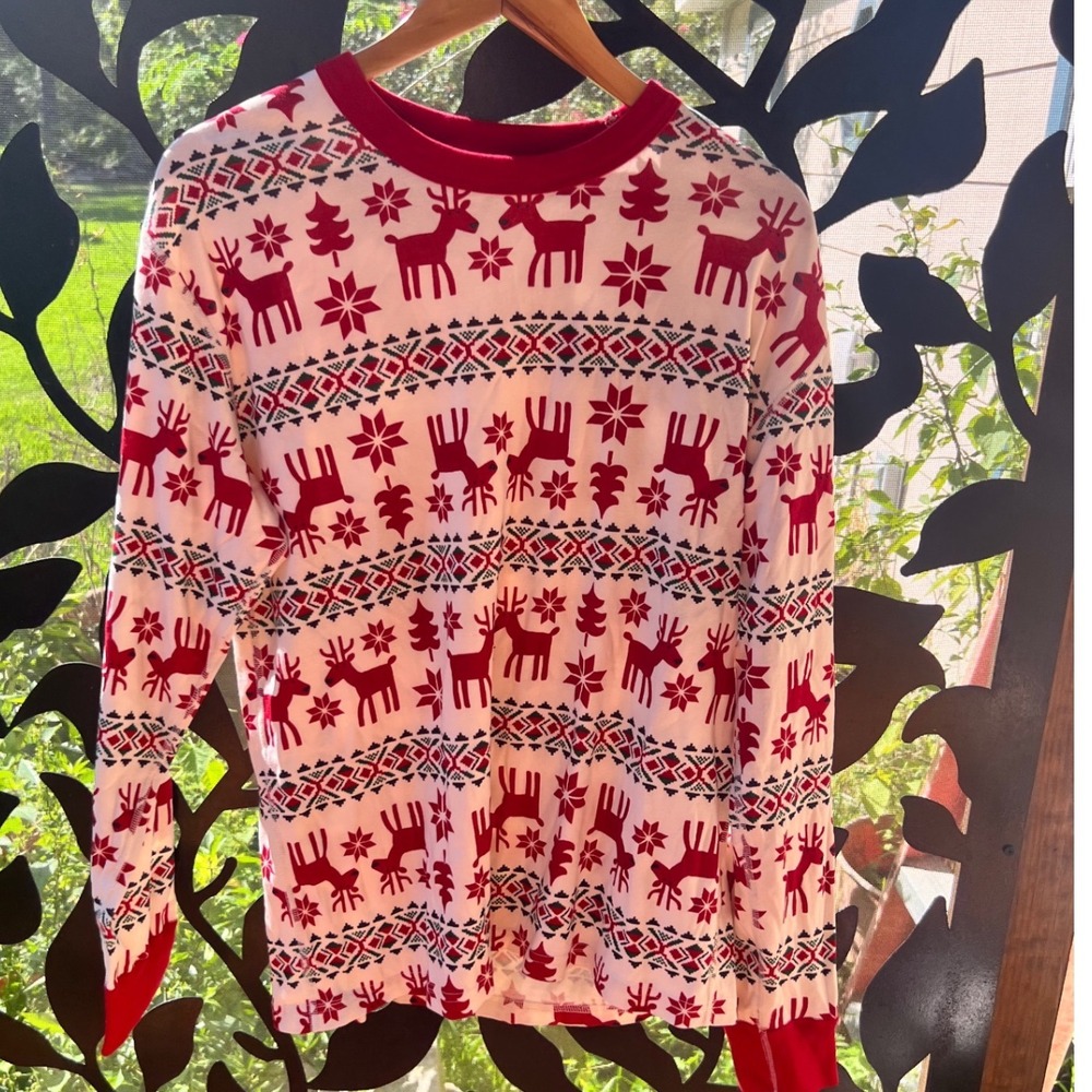Hanna Andersson Women Reindeer Fair Isle Organic Cotton‎ Pajama Set Red White L